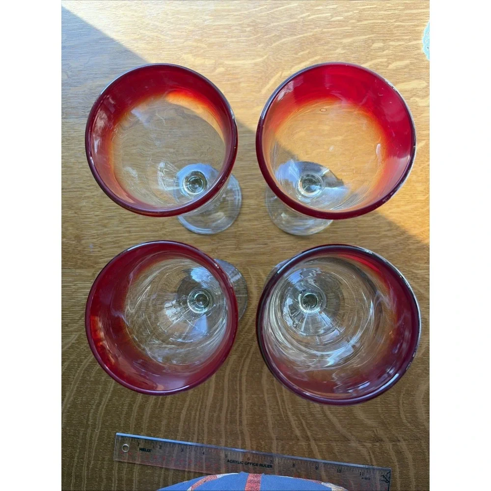 4 Hand Blown‎ Red & Clear Tall 8 3/8